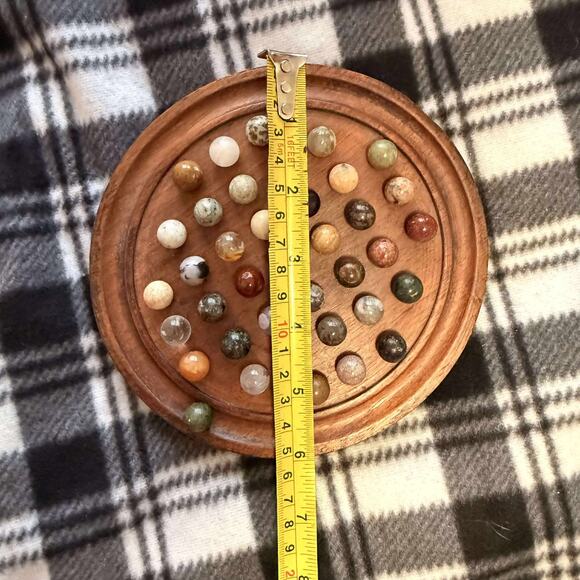 VTG Solitaire Board Game Set Semi-Precious Gemstone Stone Marbles Kenya Wood - Picture 7 of 8